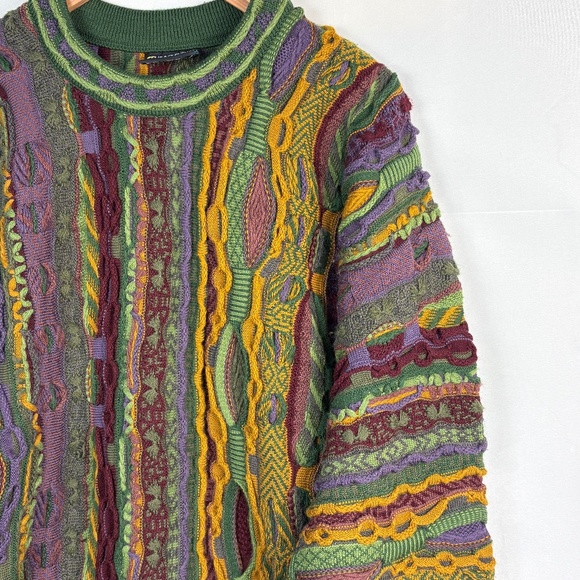 VTG COOGI Australia Men 100% Wool 3D Chunky CrewNeck Sweater Sz L/ XL Cosby Rare - Picture 4 of 14